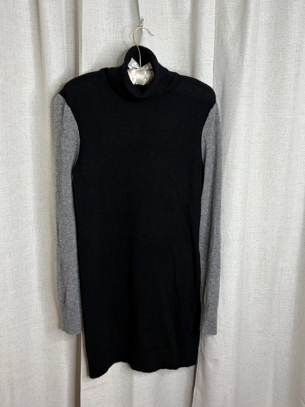 Equipment Cashmere Black Turtleneck Sweater Dress with Gray Sleeves